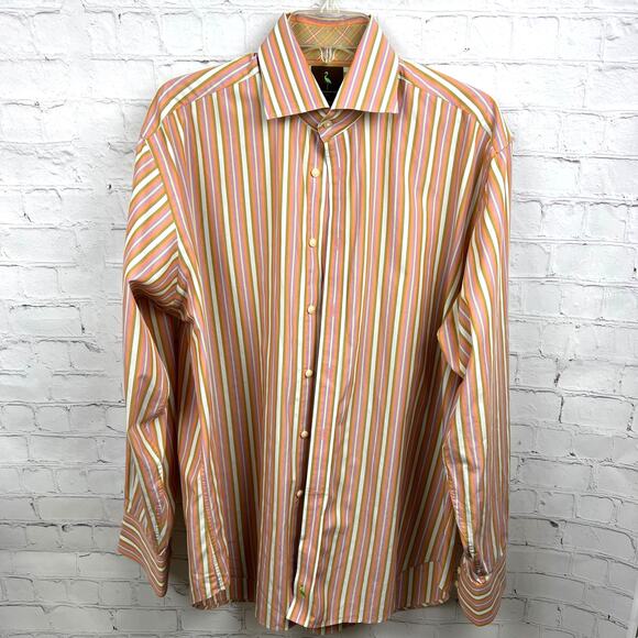 Tailorbyrd Other - Tailor Byrd Mens Large Dress Shirt Button up Stiped Careerwear Office Salmon